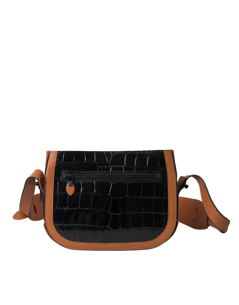 Balenciaga Black Brown Crocodile Skin Shoulder Camera Bag