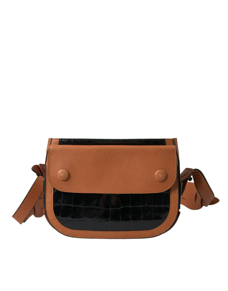 Balenciaga Black Brown Crocodile Skin Shoulder Camera Bag