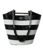 Balenciaga Zwart Wit Gestreepte Exotische Huid Leren Maxi Bucket Tote Bag