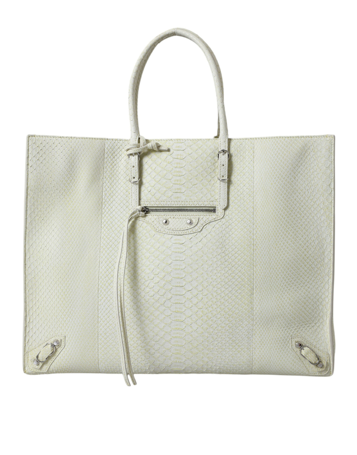 Balenciaga PAPIER White Yellow Python Leather Shopping Tote