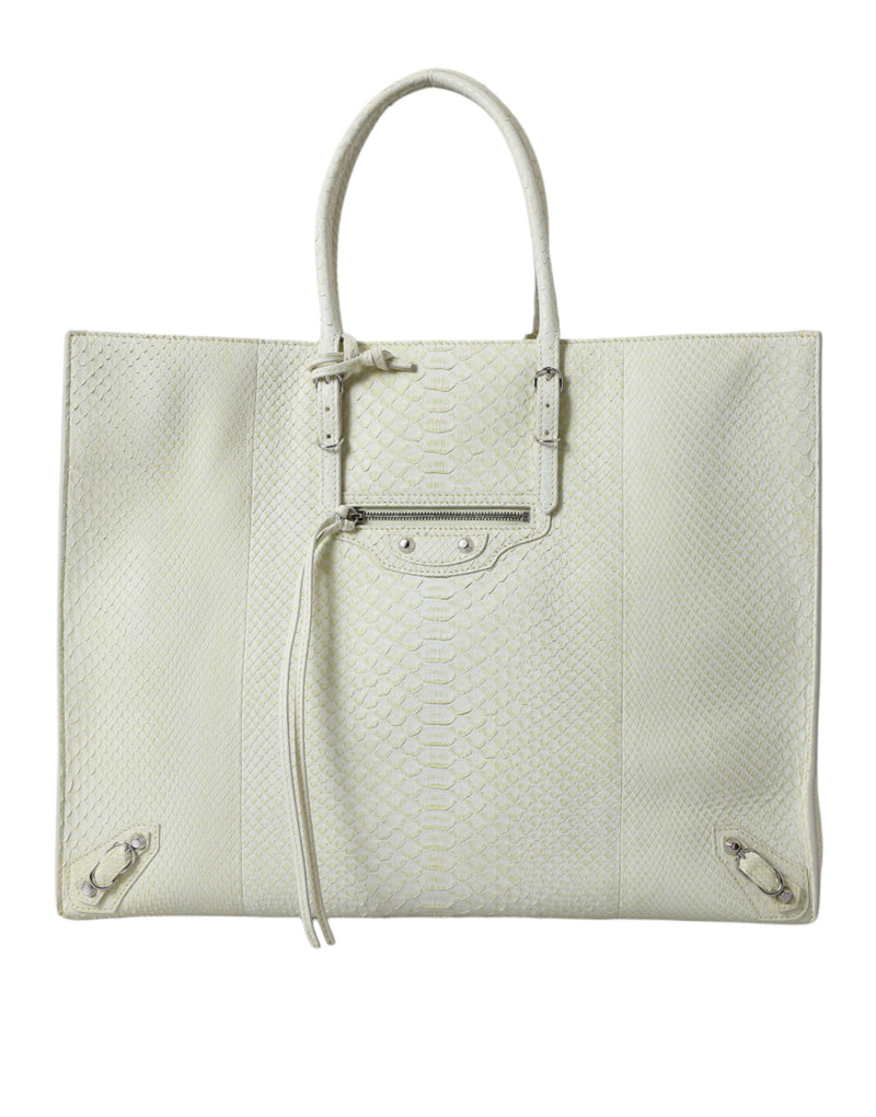 Balenciaga PAPIER White Yellow Python Leather Shopping Tote