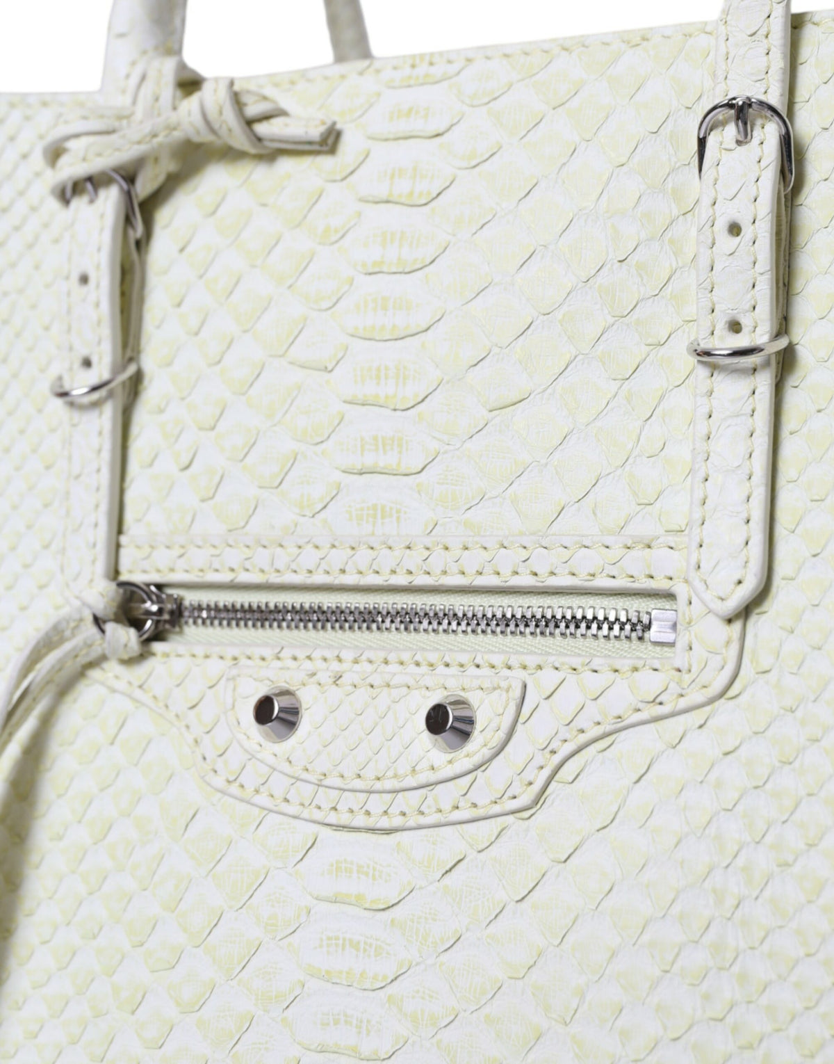 Balenciaga PAPIER White Yellow Python Leather Shopping Tote