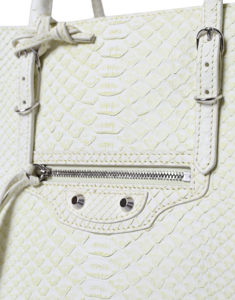 Balenciaga PAPIER White Yellow Python Leather Shopping Tote