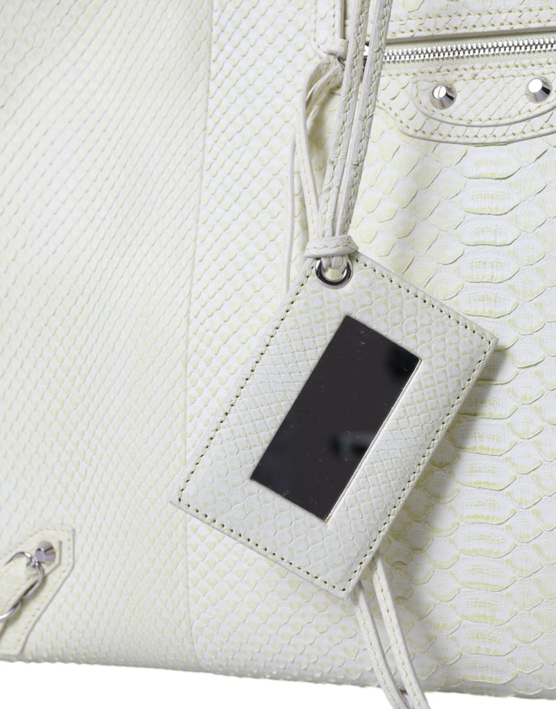 Balenciaga PAPIER White Yellow Python Leather Shopping Tote