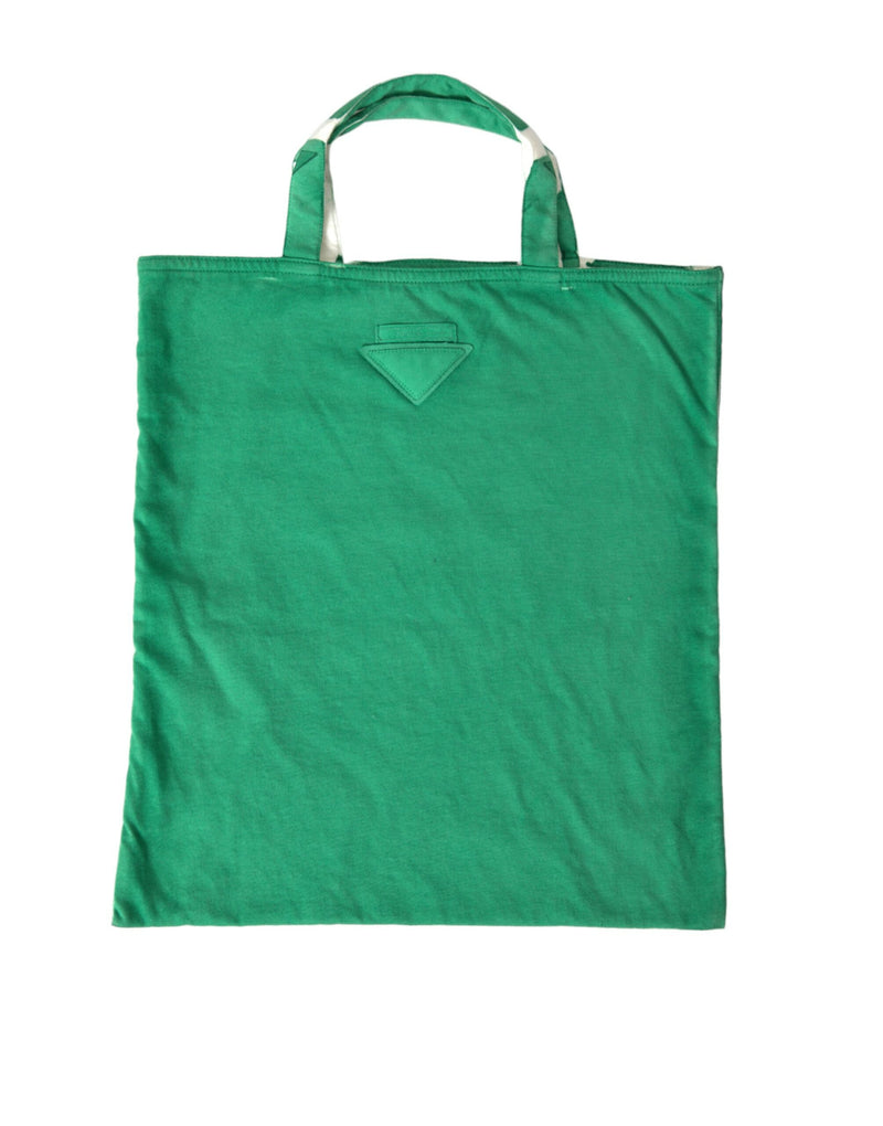 Prada Green Jersey Fabric Logo Shoulder Shopping Tote Bag