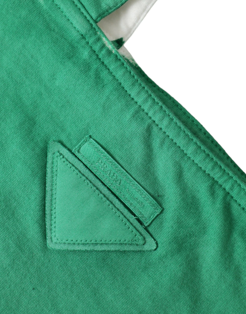 Prada Green Jersey Fabric Logo Shoulder Shopping Tote Bag