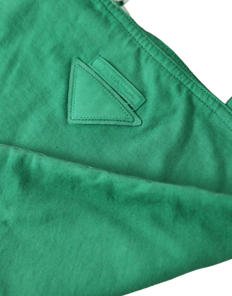 Prada Green Jersey Fabric Logo Shoulder Shopping Tote Bag