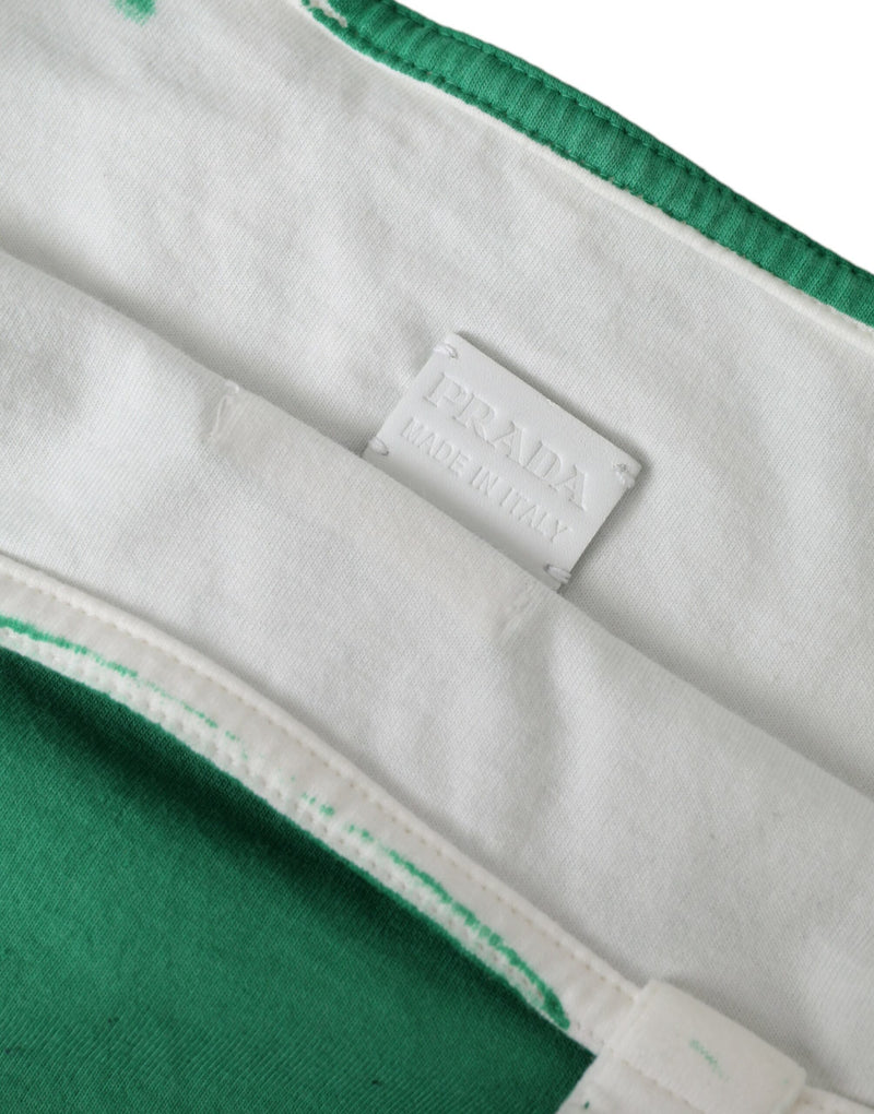 Prada Green Jersey Fabric Logo Shoulder Shopping Tote Bag