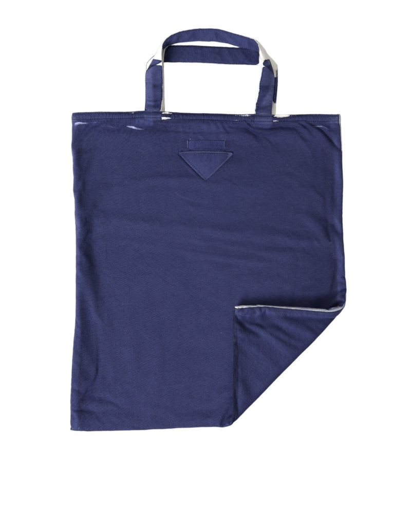 Prada Blue Jersey Fabric Logo Shoulder Shopping Tote Bag