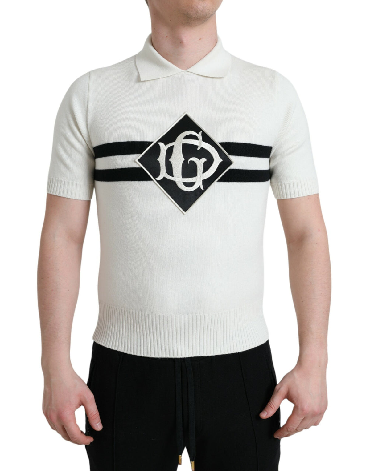 T-shirt à col Henley blanc avec logo DG de Dolce &amp; Gabbana