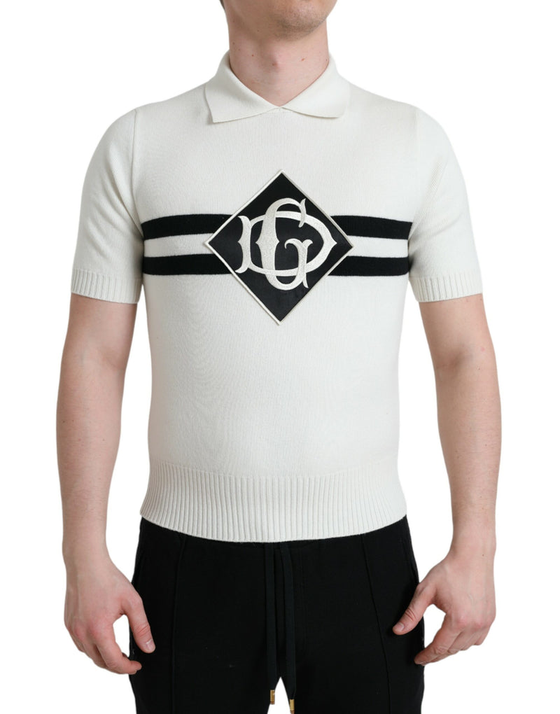 T-shirt à col Henley blanc avec logo DG de Dolce &amp; Gabbana