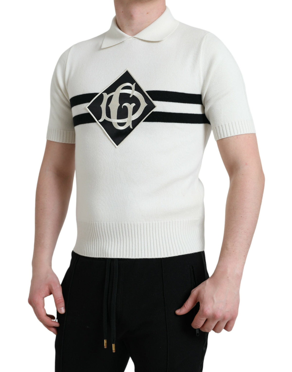 T-shirt à col Henley blanc avec logo DG de Dolce &amp; Gabbana