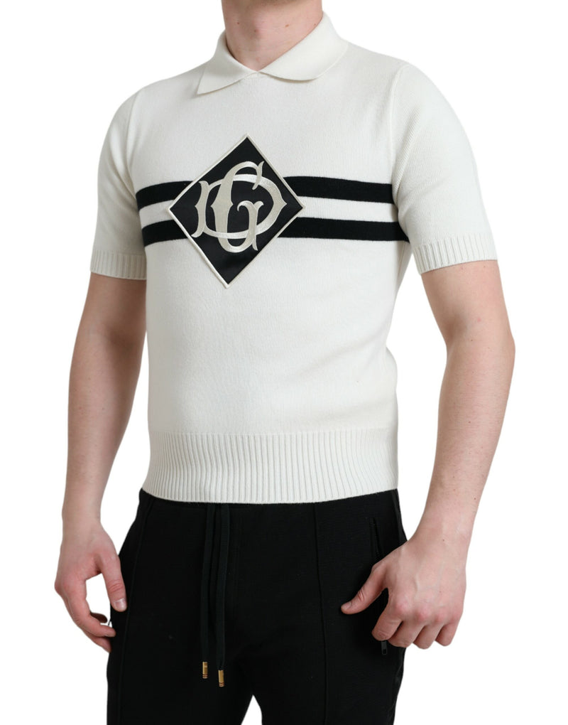 T-shirt à col Henley blanc avec logo DG de Dolce &amp; Gabbana