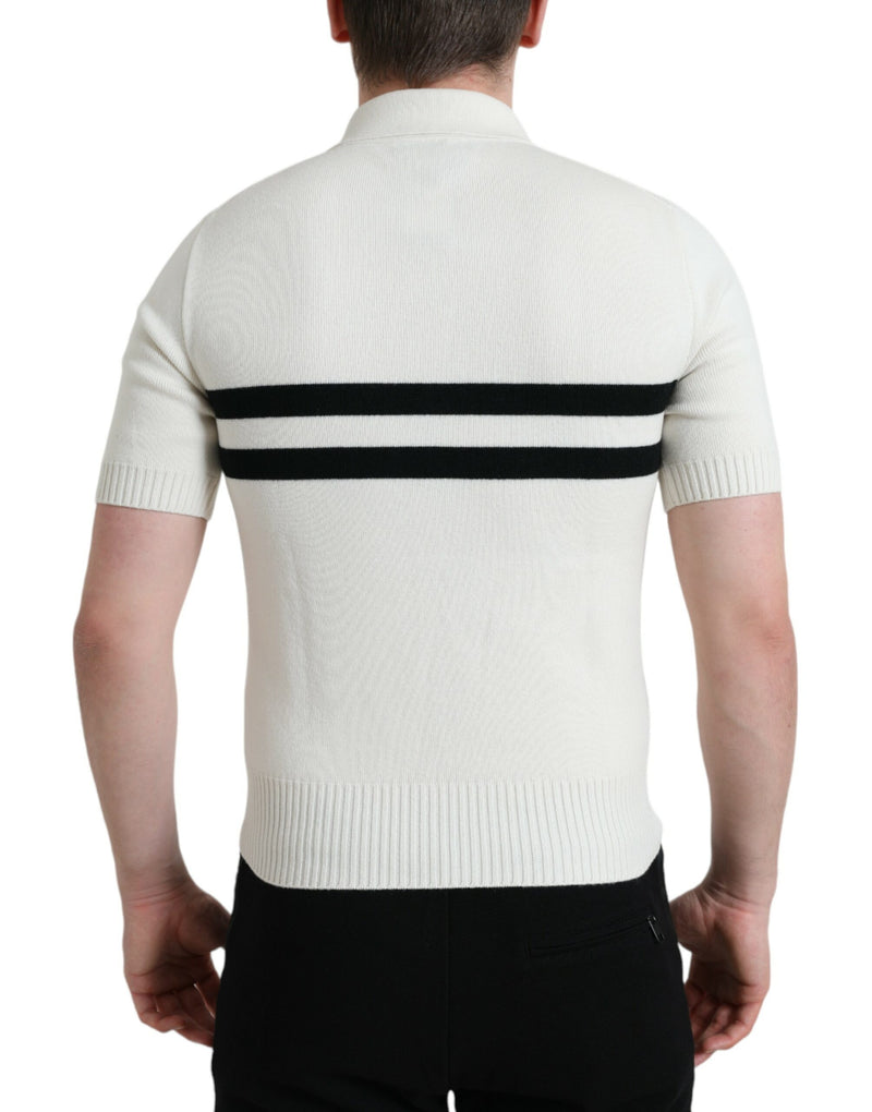 T-shirt à col Henley blanc avec logo DG de Dolce &amp; Gabbana