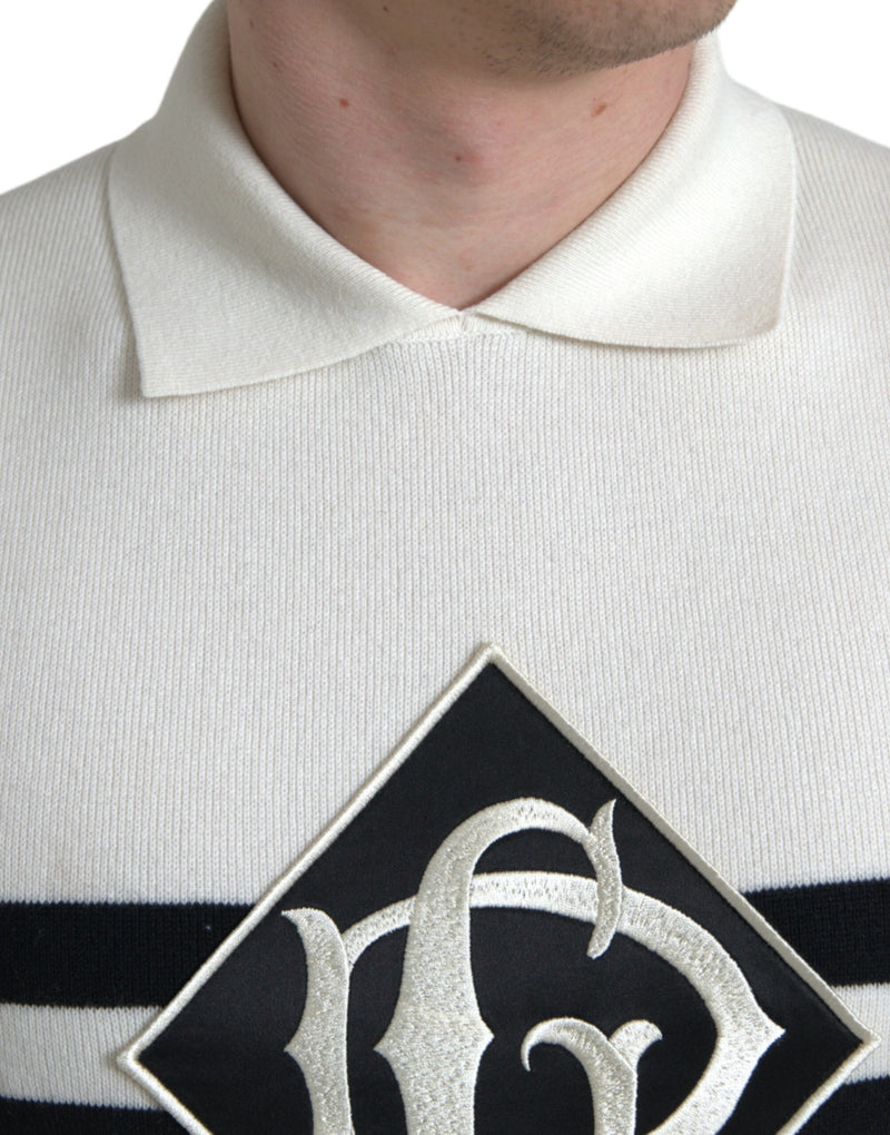 T-shirt à col Henley blanc avec logo DG de Dolce &amp; Gabbana