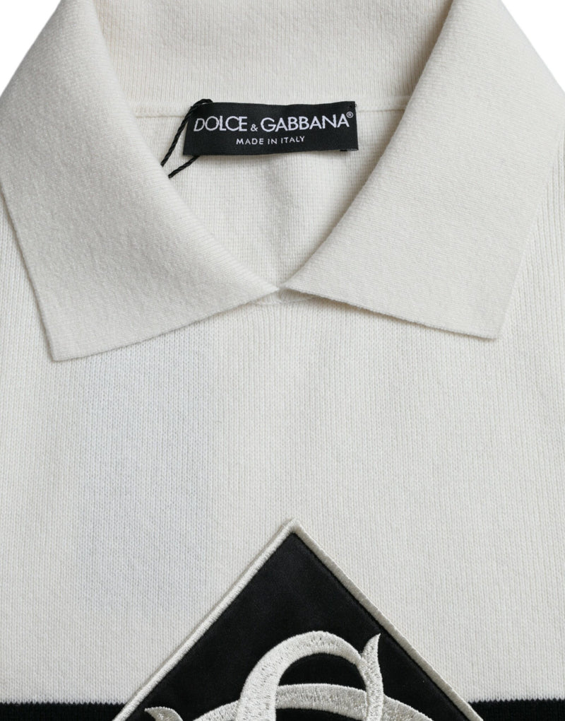 T-shirt à col Henley blanc avec logo DG de Dolce &amp; Gabbana
