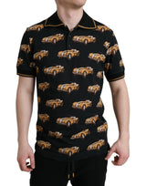 T-shirt polo à manches courtes noir avec imprimé de voiture de Dolce &amp; Gabbana
