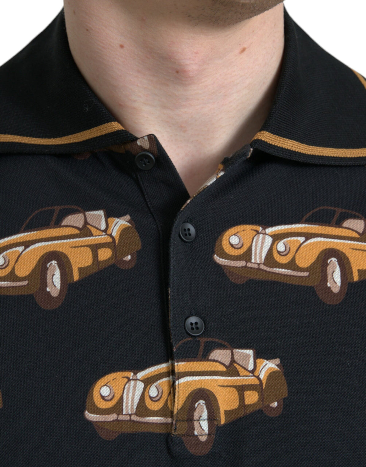 T-shirt polo à manches courtes noir avec imprimé de voiture de Dolce &amp; Gabbana