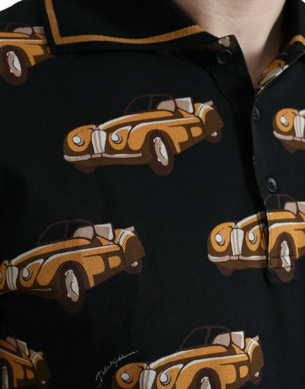 T-shirt polo à manches courtes noir avec imprimé de voiture de Dolce &amp; Gabbana