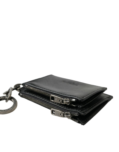 Porte-clés Dolce & Gabbana en cuir noir avec logo et fermeture éclair