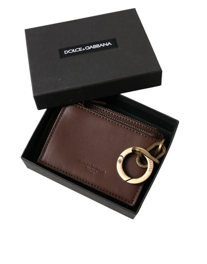 Porte-clés Dolce & Gabbana en cuir marron avec logo et fermeture éclair