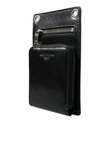 Portefeuille Dolce &amp; Gabbana en cuir de cheval noir avec fermeture éclair et logo, compartiment pour téléphone