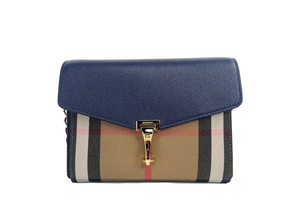 Burberry Macken kleine crossbodytas van leer in regencyblauw met het House Check-patroon