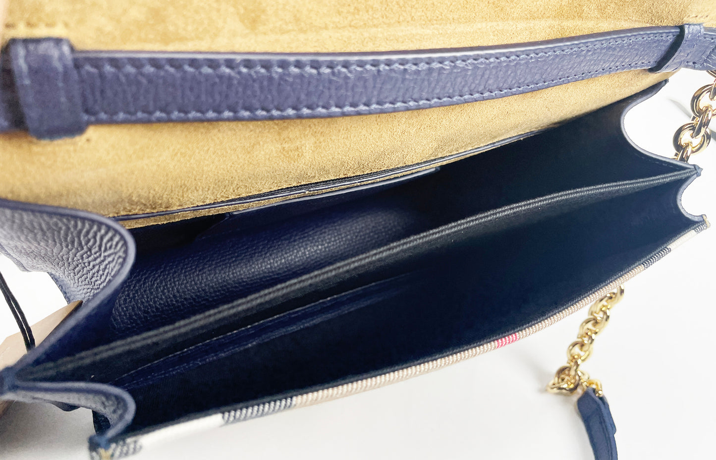 Burberry Macken kleine crossbodytas van leer in regencyblauw met het House Check-patroon