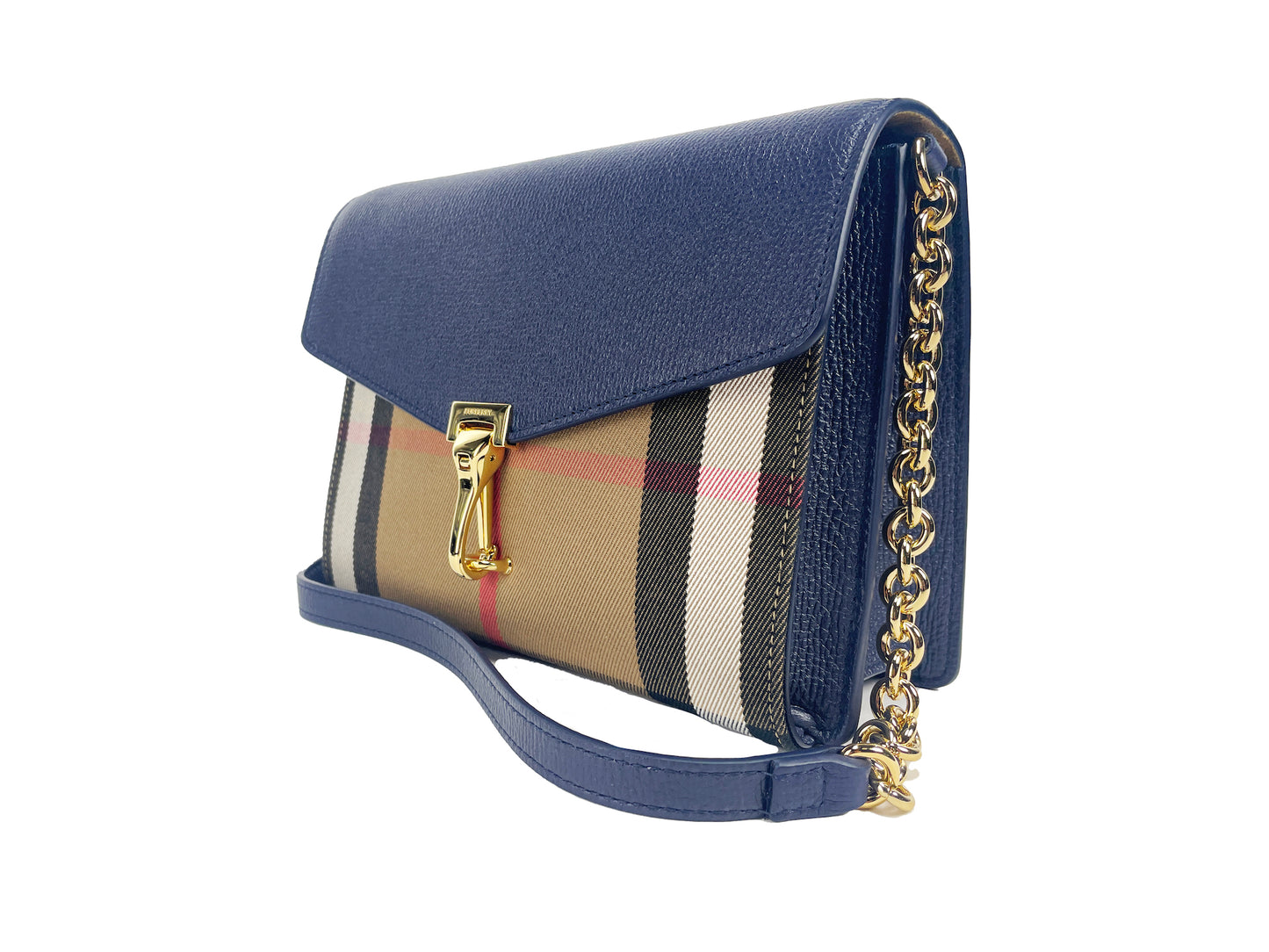 Burberry Macken kleine crossbodytas van leer in regencyblauw met het House Check-patroon