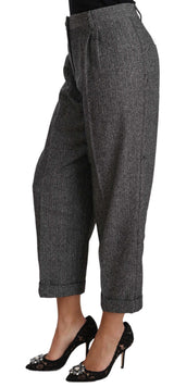 Pantalon taille courte plissé en laine grise Dolce &amp; Gabbana