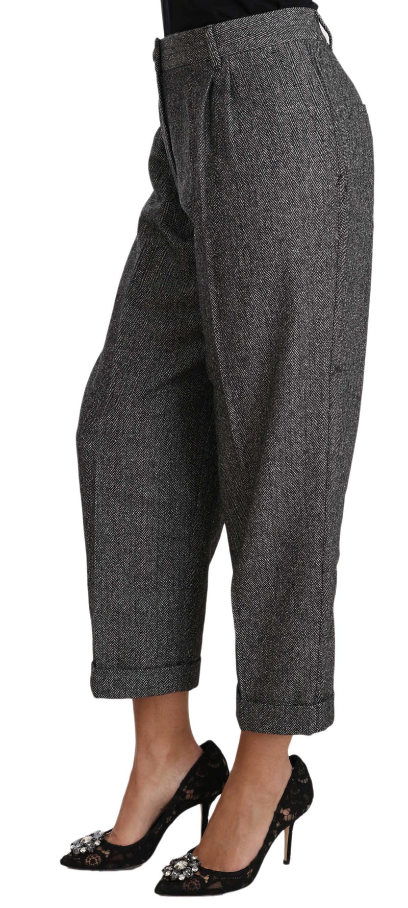 Pantalon taille courte plissé en laine grise Dolce &amp; Gabbana
