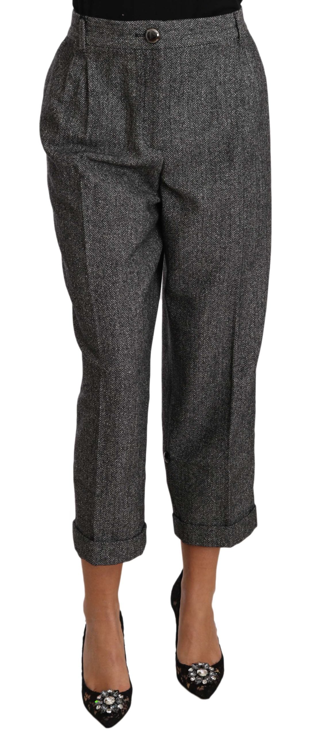 Pantalon taille courte plissé en laine grise Dolce &amp; Gabbana