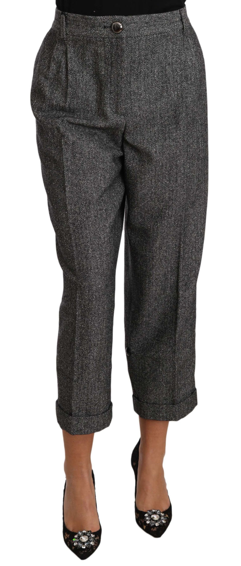 Pantalon taille courte plissé en laine grise Dolce &amp; Gabbana