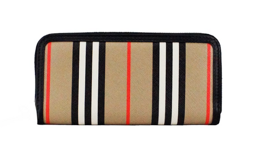 Burberry Ellerby zwarte leren Icon Stripe Canvas portemonnee met ritssluiting
