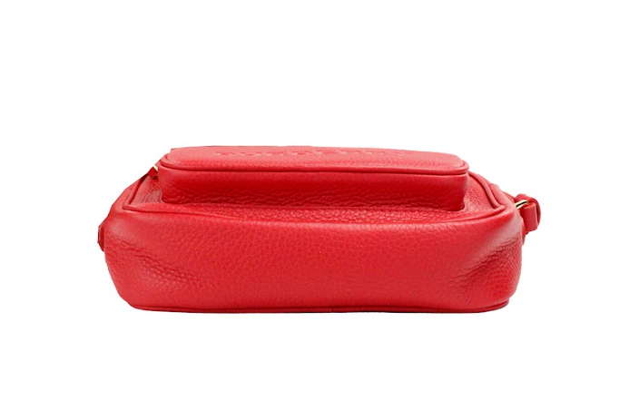 Burberry Kleine, rode, geprinte leren camera-crossbodytas met merklogo