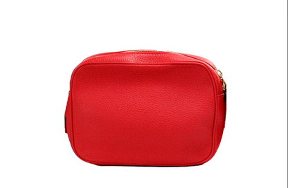 Burberry Kleine, rode, geprinte leren camera-crossbodytas met merklogo
