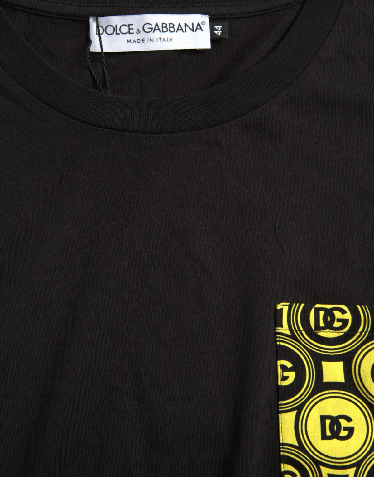 T-shirt en coton à col rond noir avec imprimé et poches de Dolce &amp; Gabbana