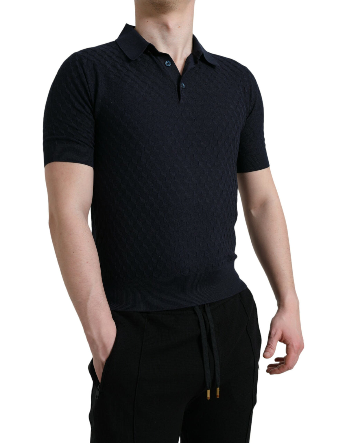 Polo à manches courtes à col et de couleur bleu foncé de Dolce &amp; Gabbana
