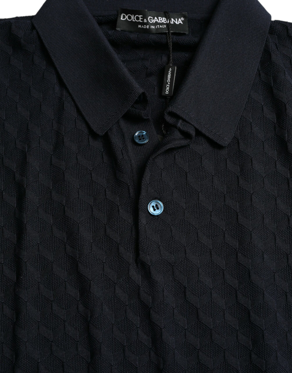 Polo à manches courtes à col et de couleur bleu foncé de Dolce &amp; Gabbana
