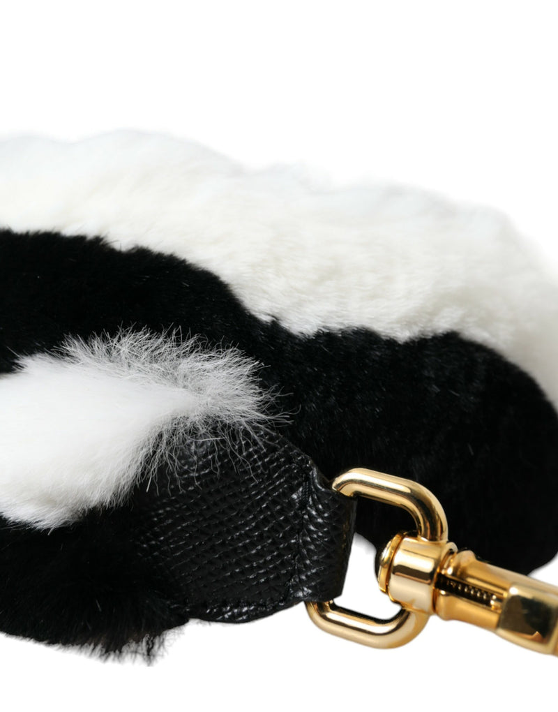Dolce & Gabbana Black White Lapin Fur Shoulder Strap