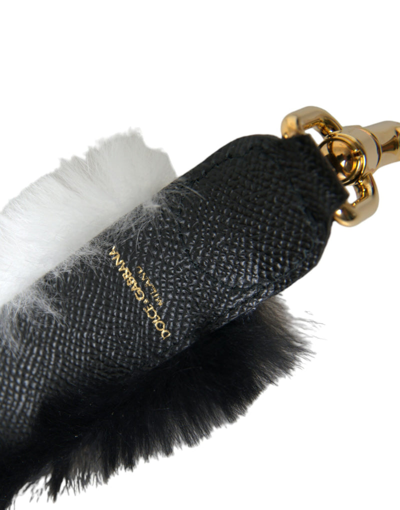 Dolce & Gabbana Black White Lapin Fur Shoulder Strap