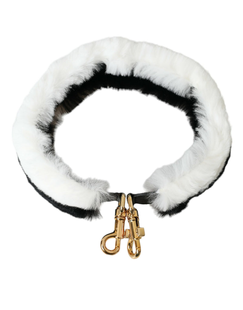 Dolce & Gabbana Black White Lapin Fur Shoulder Strap