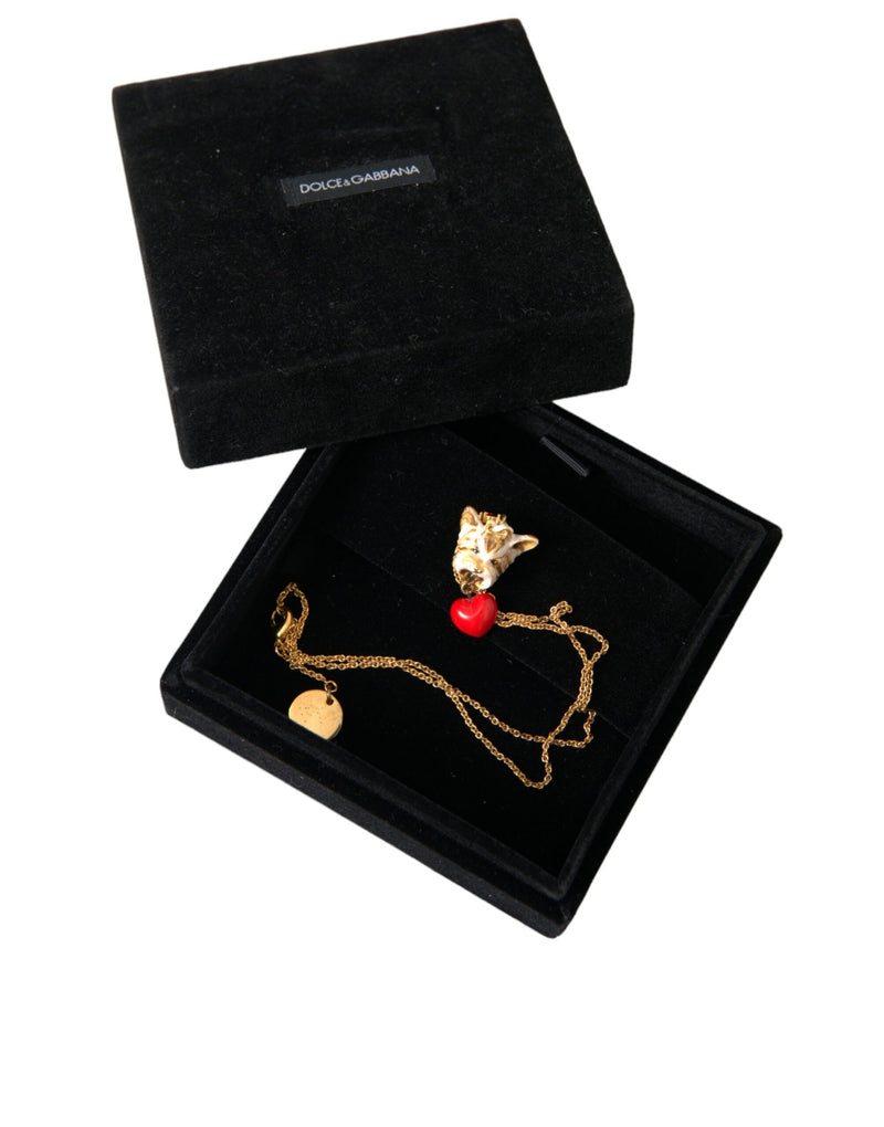 Collier Pendentif Coeur Chien en Laiton Doré Dolce & Gabbana