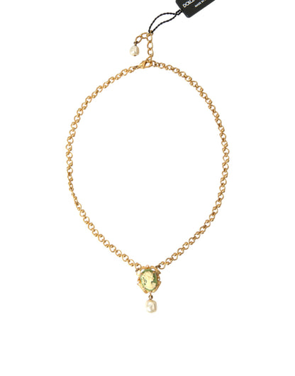 Collier Dolce & Gabbana avec pendentif en perles et chaîne en laiton doré