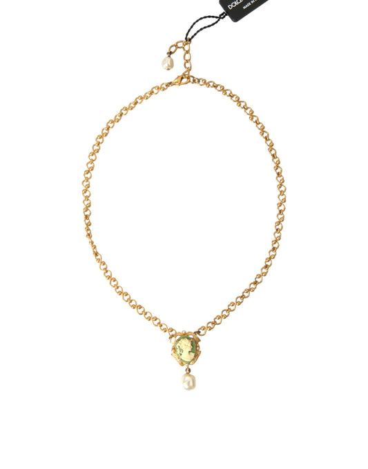 Collier Dolce & Gabbana avec pendentif en perles et chaîne en laiton doré
