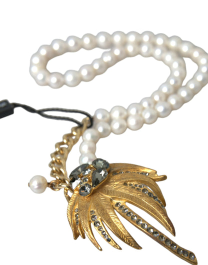 Collier Dolce & Gabbana avec pendentif arbre en laiton doré et perles de cristal