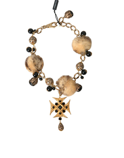 Dolce & Gabbana gouden zwarte kristallen lapin bont filigraan choker ketting