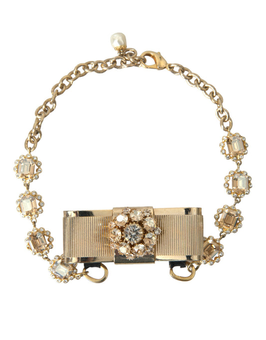Collier ras du cou Dolce & Gabbana en laiton doré et cristal transparent