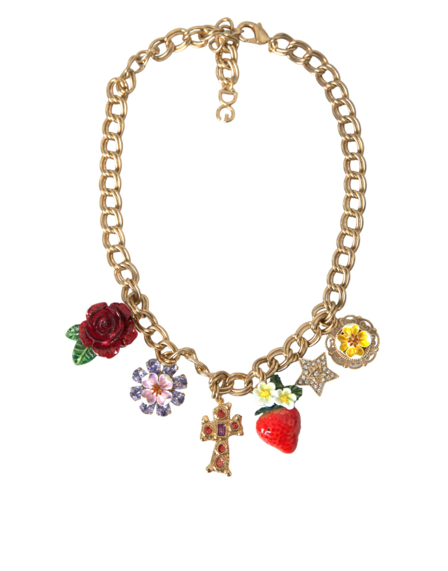 Dolce & Gabbana gouden ketting met rozenkruis en aardbeisterhanger