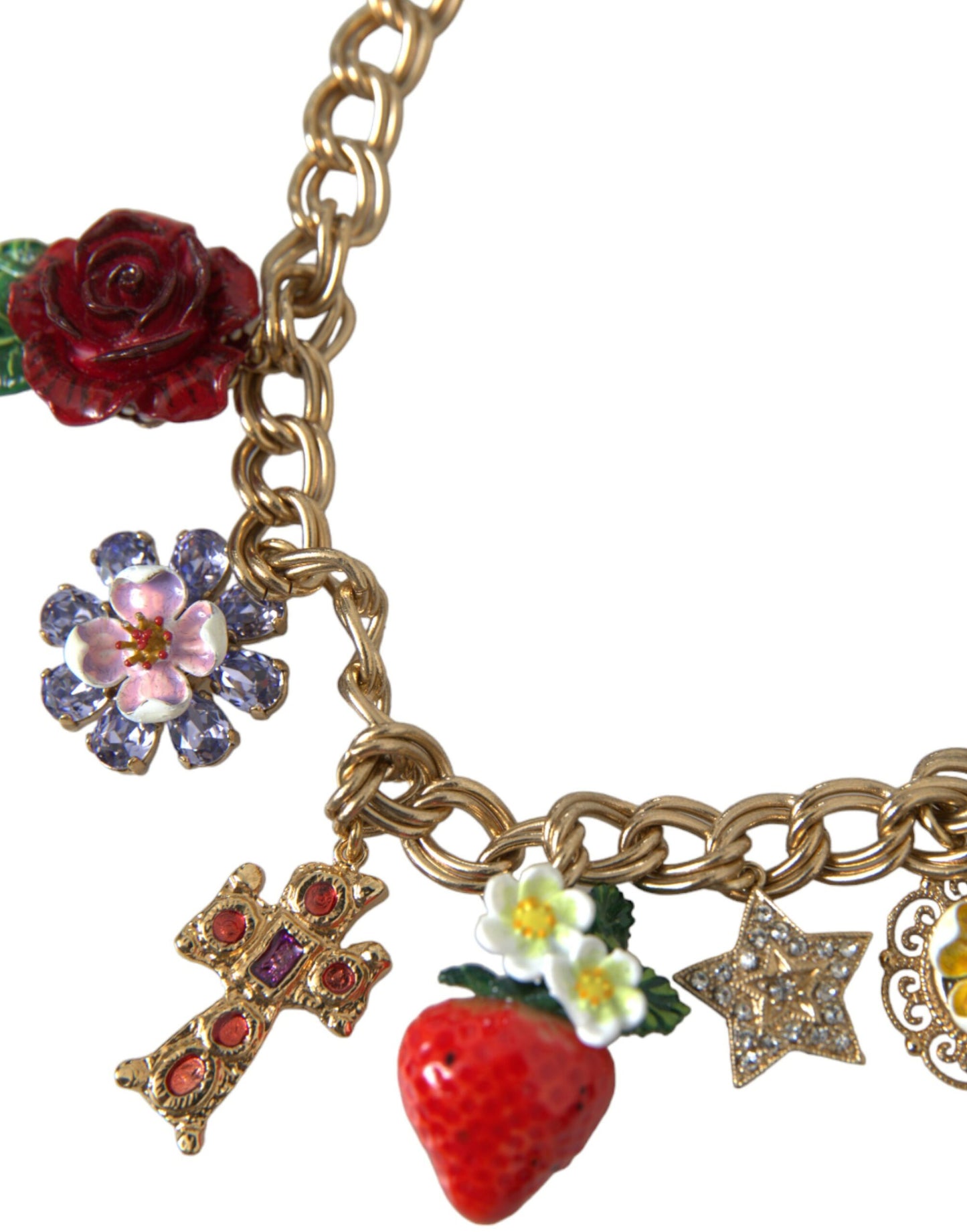 Dolce & Gabbana gouden ketting met rozenkruis en aardbeisterhanger